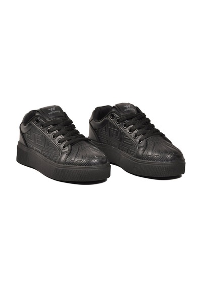 Walkway Siyah Bağcıklı Kalın Rahat Tabanlı Kadın Casual Yürüyüş Ayakkabı Sneaker 26201