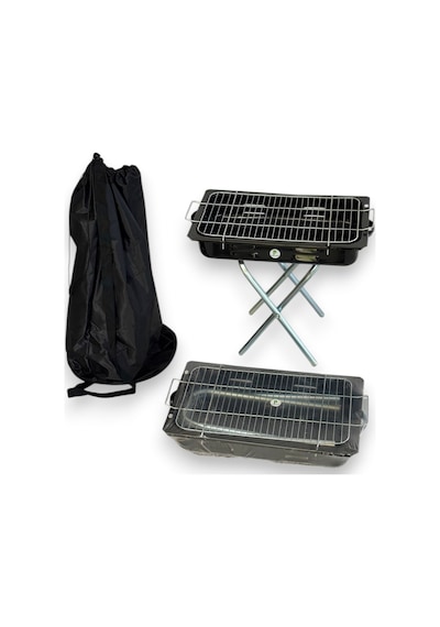 Portatif Katlanır Ayaklı Emaye Mangal - Çantalı - 44x27cm Küçük Siyah