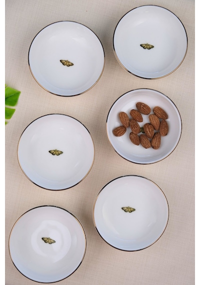 Tabak Evi Kelebek Altın Yaldızlı Kase 10x3cm 150cc 6 Lı Krem