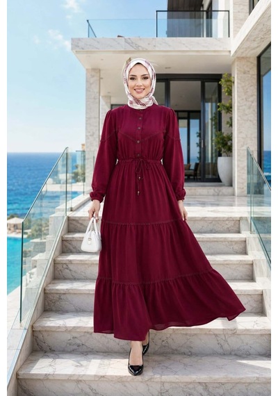 Hb Harma Time Butik Kadın Düğmeli Dantel Detaylı Beli Bağcıklı Ayrobin Bordo Elbise Bordo Bordo Hb Harma Time Butik Kadın Düğmeli Dantel Detaylı Beli Bağcıklı Ayrobin Bordo Elbise Bordo Bordo