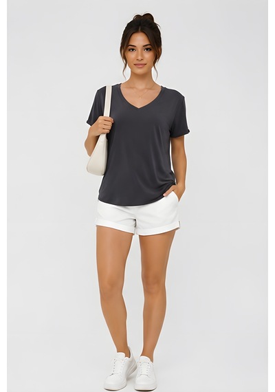 Lili Woman Kadın Relax Fit V Yaka Basic T-shirt K.4780 Antrasit