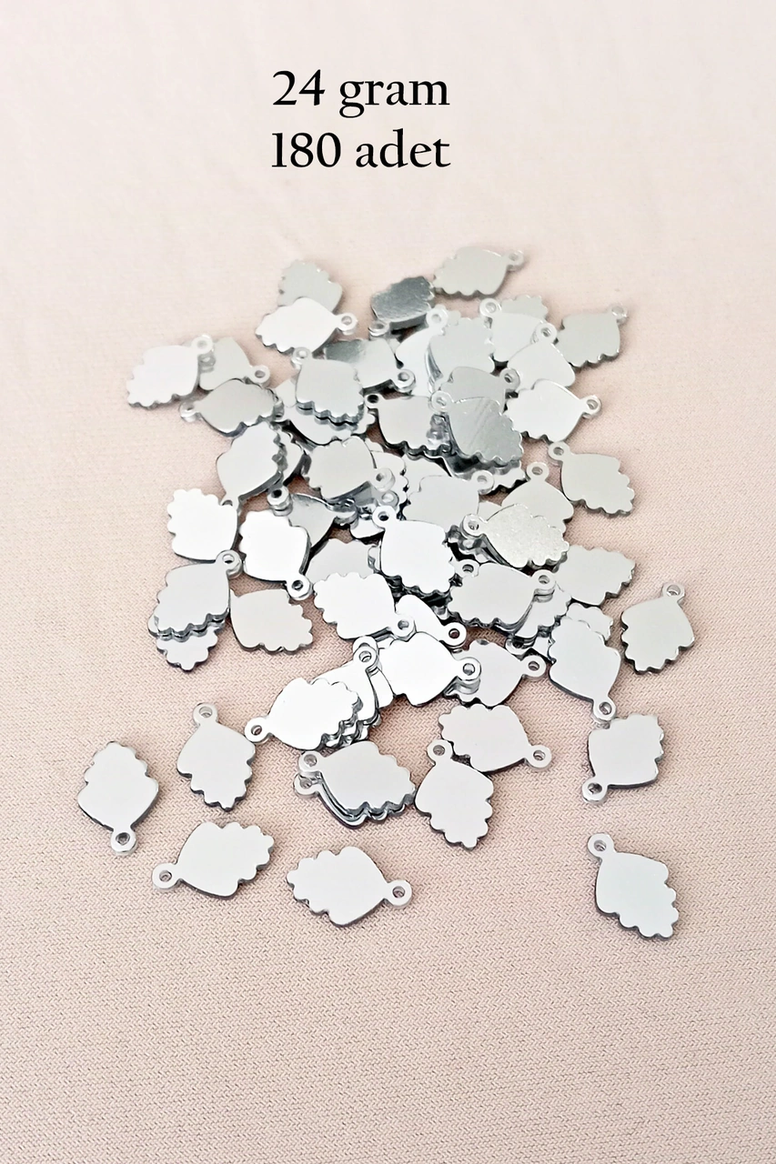 Oya Abiye Bileklik Kolye Pleksi Metalik Plastik Pul Gümüş Renk 24 Gram 180 Adet - Bnc564
