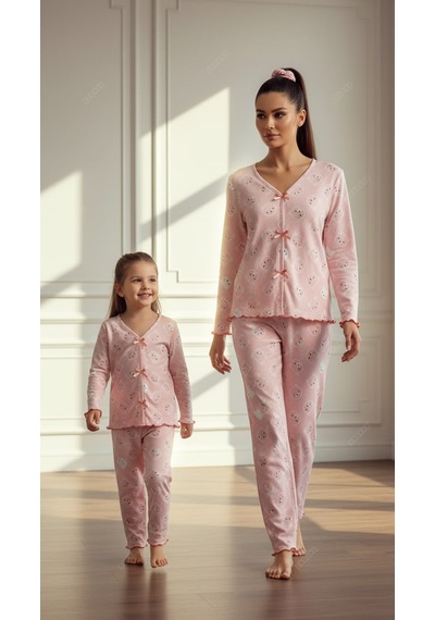 Divinus Panda Desenli Kız Çocuk Pijama Takımı Pembe