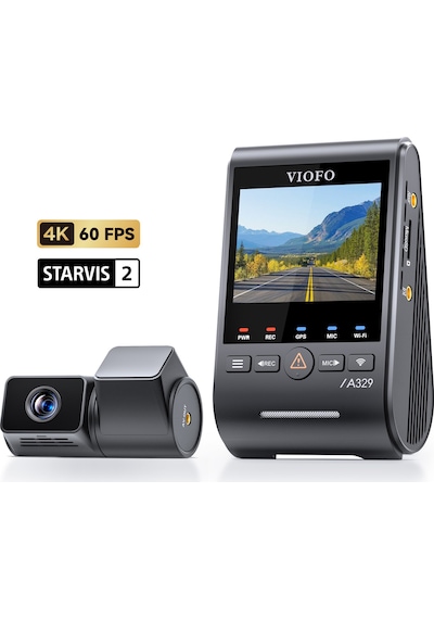 Viofo A329T 2 Kameralı Ön+Telefoto 4K 60FPS+2K Wi-Fi 6 HDR Sony STARVIS 2 Sensör GPS'li SSD Destekli Araç Kamerası
