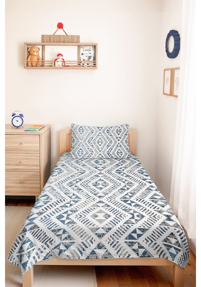 Mavi Geometrik Modern Pike Takımı - Bohem İskandinav Beyaz Gri 160x220 Cm Kapitone Yatak Örtüsü Yeşil