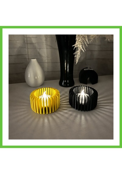 Bezos 3d Baskı Modern Çizgili Mumluk - Tealight Mumluk 1 Adet -sarı Dmc