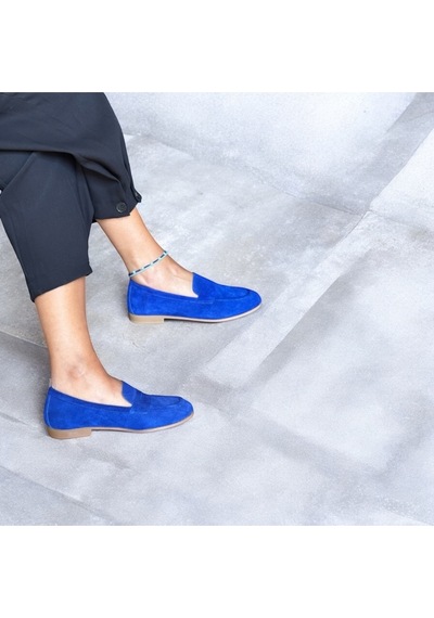 Ne&ve Shoes Mavi Süet Hakiki Deri Kadın Loafer Ayakkabı