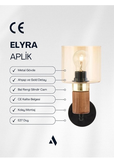 Elyra Modern Dekoratif Duvar Aplik Ahşap Detaylı Camlı Aydınlatma Bal