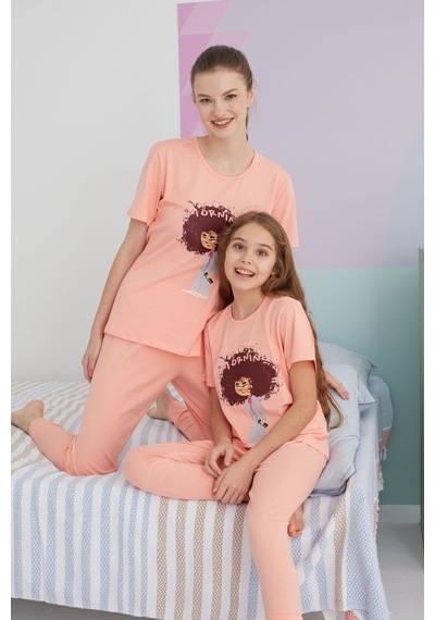 Siyah İnci Pamuklu Örme Pijama Takım 24117042 Somon