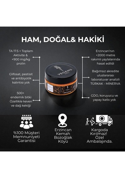 Yegens 500 Gr Doğal Süzme Çiçek Balı Ta17.5+ 900 Prolin Erzincan - Kemah Hakiki Bal Diğer
