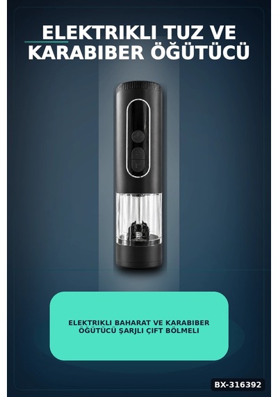 Elektrikli Baharat Ve Karabiber Öğütücü Şarjlı Çift Bölmeli Led Işıklı Bx-316392 Çok Renkli