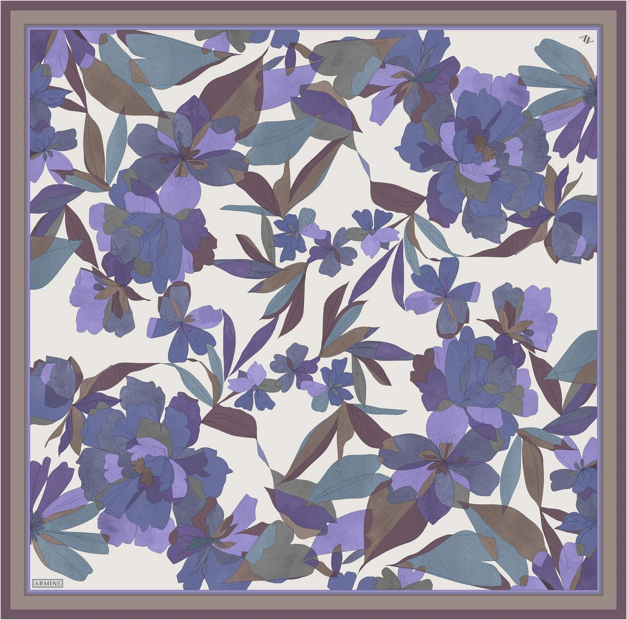 Armine Çiçek Desenli Saf İpek Twill Eşarp 9312d 81 Mor