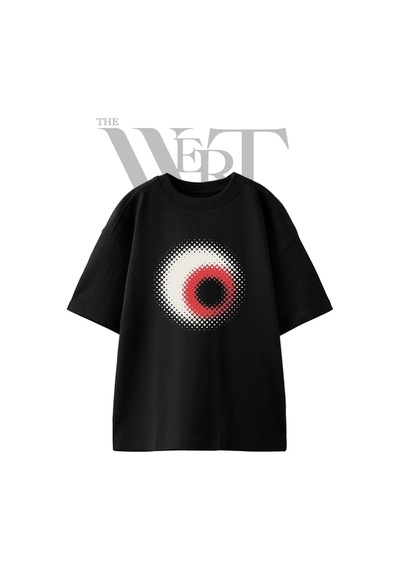Thewert Red Halftone Circle Tasarım Baskılı Ünisex Siyah Oversize T-shirt