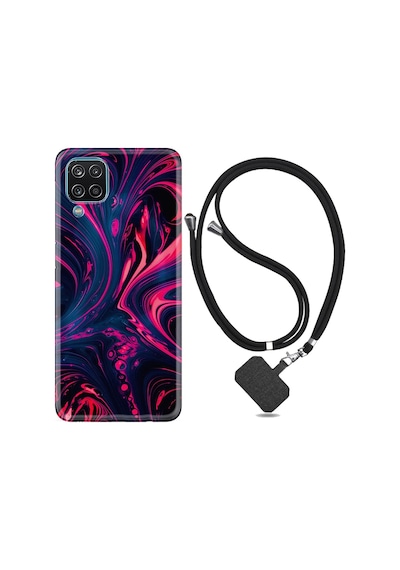 Samsung Uyumlu Galaxy A12 Kılıf Ipli Askılı Red Damage 1682