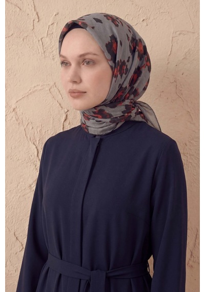 Silk Home Pamuk Karışımlı Eşarp Çiçekli Desen Gri 90x90 Çok Renkli