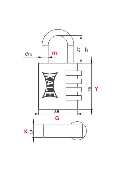4 Basamaklı Şifreli Asma Kilit Kırmızı 38 Mm