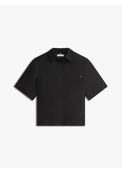 Tommy Hilfiger Ess Lınen Ss Shırt Kadın Siyah Kk Gömlek - Ww0ww48925