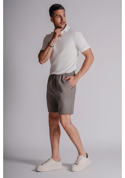 Braccas Erkek Yandan Cepli Beli Lastikli Keten Dokulu Relaxed Fit Jogger Şort Haki Haki