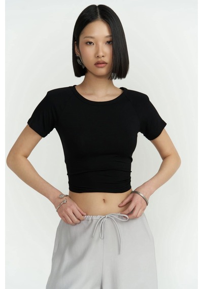 Mai Collection Mai Studios Co. Perla Vatkalı Siyah Crop Bluz Siyah