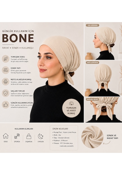 Bej Kadın Bone Esnek Ve Rahat Saç Bonesi, Günlük Kullanım Için Bone