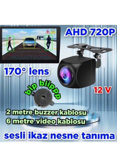 Nesne Tanıma Sesli İkaz Buzzer 170'' Açılı Park Kamerası 12 V