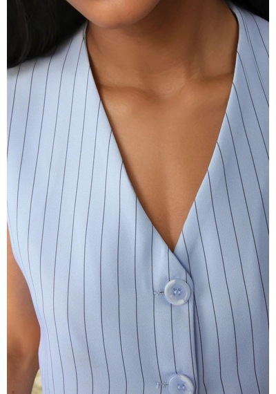 Hiccup Pika Collection Fitted Striped Crop Yelek Bebek Mavisi