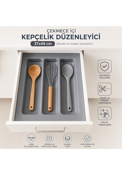Çekmece İçi Kepçelik 37x49 Cm 32 Cm X 40 Cm'e Kadar Kısaltılabilir, Antrasit