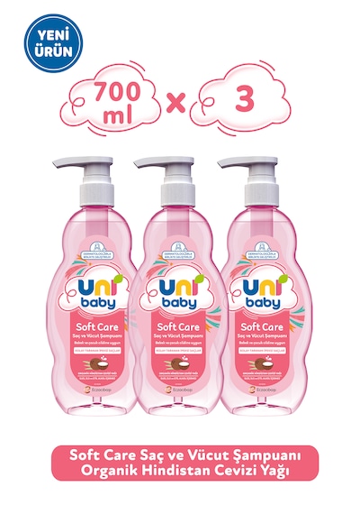 Uni Baby Soft Care Organik Hindistan Cevizi Yağlı Saç ve Vücut Şampuanı 700 Ml 3'lü
