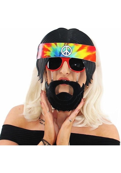 Siyah Saçlı Bandana Tasarımlı Hippi Parti Gözlüğü 26x18 Cm Altın Ve Çok Renkli