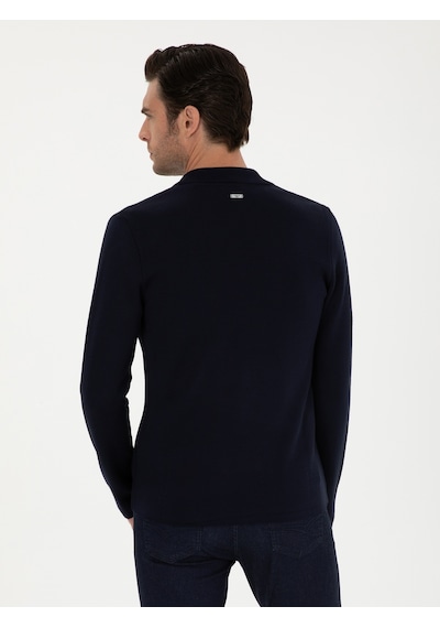 Cacharel Lacivert Slim Fit Yün Karışımlı Kruvaze Triko Hırka