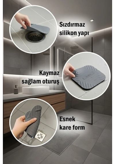 Koku Önleyici Silikon Mat Banyo Mutfak Lavabo Balkon Gider Tıpası Kapağı Gri