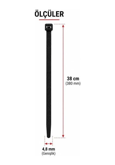 4,8x380 Mm Siyah Kablo Bağı 100'lü Paket Çırt Kelepçe Plastik Kablo Toplama Bağı Güçlü Kilitli Genel