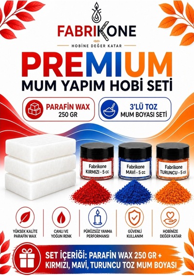 Premium Mum Yapım Hobi Seti - Parafin Wax 250 Gr - 3'lü Toz Mum Boyası Seti - Kırmızı, Mavi, Turuncu Bkfabpw2503kmt Karışık