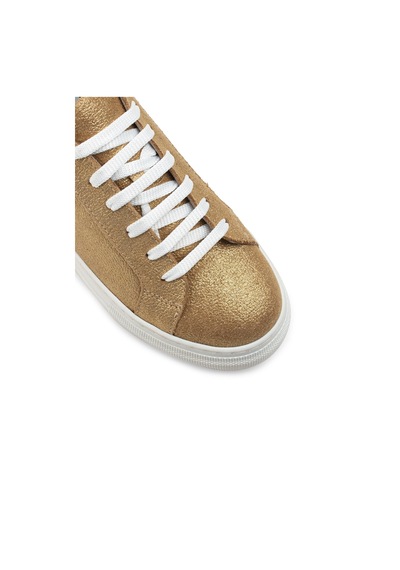 Deery Hakiki Süet Altın Rengi Simli Sneaker Kadın Ayakkabı - Z1681Zaltc01 Altın