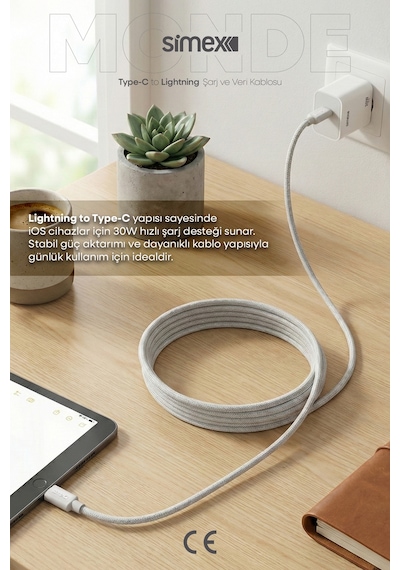 Simex 11 12 13 14 Pro Max Serisi Type-c To Lightning Hızlı Şarj Kablosu, Apple iPhone Uyumlu Şarj Kablosu, Gri, 1 Metre