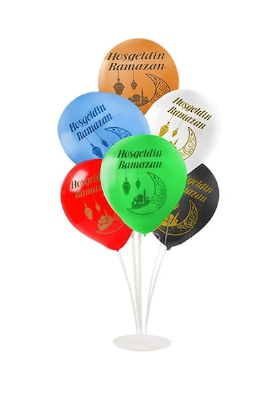 14 Hoşgeldin Ramazan Baskılı Balon 2 Balon Standı Ya Şehri Ramazan Konsept Balon Seti Mekan Oda Süsü Çok Renkli