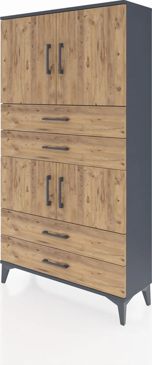 Arges Dolap 3 Raflı 4 Çekmeceli 4 Kapaklı 88x30x163 Antrasit-çam Antrasit