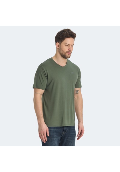 Slazenger KRAKKER Erkek V Yaka Haki Tişört