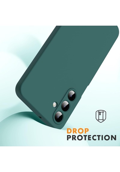 Samsung Galaxy A37 Uyumlu Içi Kadife Lansman Kılıf Ve Şeffaf Temperli Cam Ekran Koruyucu Koyu Yeşil