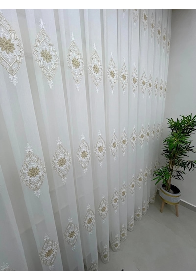 Nivemeshome Belinda 711 Gold 1/3 Pileli Tül Perde Apm Ekru