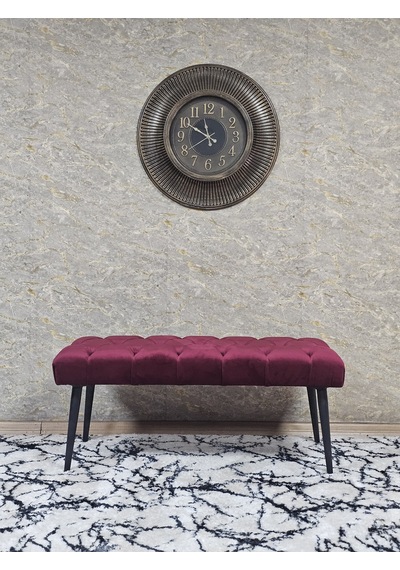 Zafir Siyah Boyalı Sivriltme Ayaklı 90 Cm Puf Bench - Puf - Bench - Kasalı Oturak - Oturak - Yatak Ucu Puf Bordo