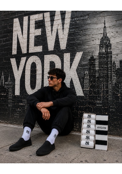 6 Çift Beyaz New York Kolej Spor Tenis Çorap 6 Adet