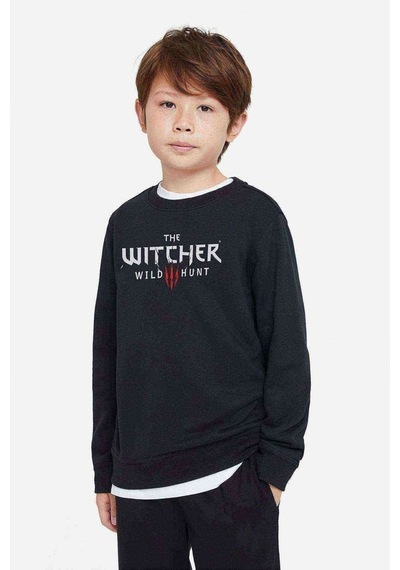 Tshirthane Witcher Geralt Of Rivia Baskılı Unisex Çocuk Siyah Sweatshirt Siyah