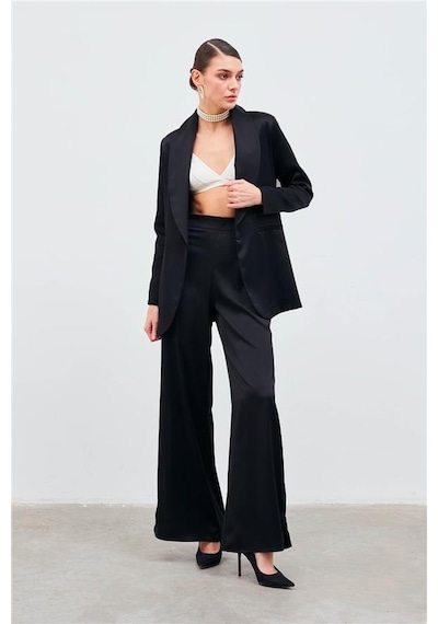 Sateen Yırtmaçlı Saten Pantolon 1014-5026 001
