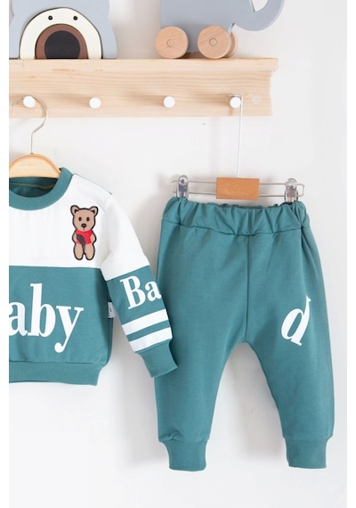 Babydonat Baby Desenli 2'li % 100 Pamuk Erkek Bebek Takımı Yeşil