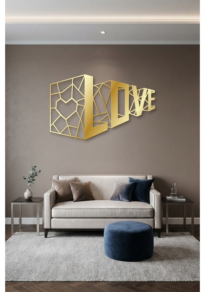 3d Love Metal Duvar Tablosu - Duvar Sanatı - Duvar Dekoru - Altın