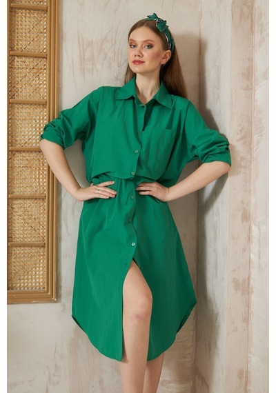 Yıldızistan Kadın Uzun Kollu Poplin Cepli Oversize Uzun Günlük Spor Tunik Gömlek Elbise Zümrüt Yeşil 3555270 Benetton