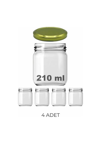 4 Adet 210 Ml Cam Kavanoz Mama Yoğurt Saklama Metal Gold Altın Konserve Kapaklı 210 Cc Şeffaf-gold
