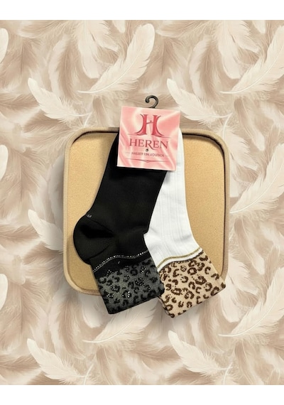 Heren Socks Heren Leopar Desenli , 2'li Taşlı Kadın Soket ,parfüm Kokulu, Premium Serisi Beyaz - Siyah Heren Socks Heren Leopar Desenli , 2'li Taşlı Kadın Soket ,parfüm Kokulu, Premium Serisi Beyaz - Siyah