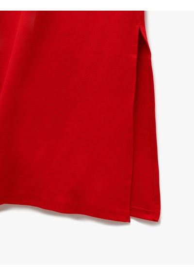 Koton Koton X Sibil Çetinkaya - Pamuklu Yırtmaç Detaylı Slim Fit Kare Yaka Askılı Elbise Kırmızı 5sak80080pk